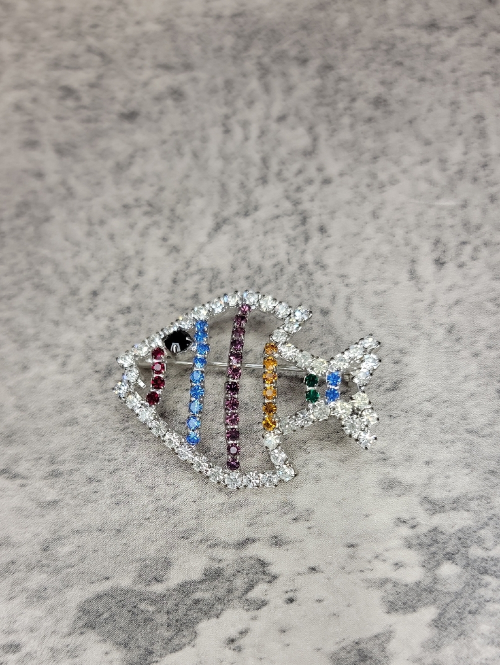 Vintage Rhinestone Fish Brooch